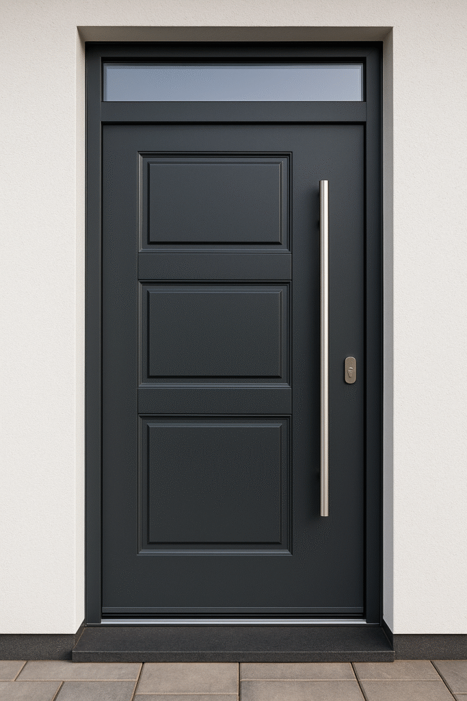 Modern exterior front door with proper sealing and thermal insulation